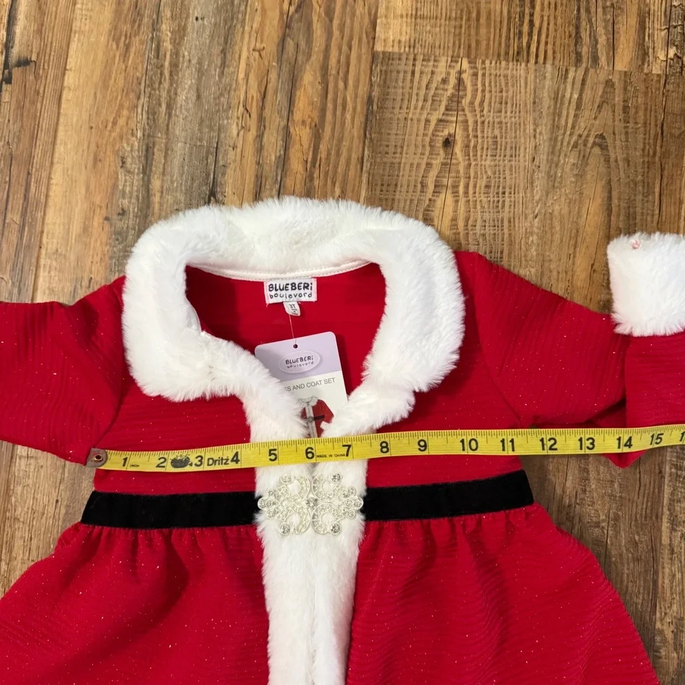 NWT Blueberi Boulevard Dress and Coat Set Toddler Girls 3T Fur Holiday Christmas
